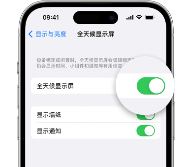 白玉苹果15预约维修分享iPhone15如何设置全天候显示屏幕可见 